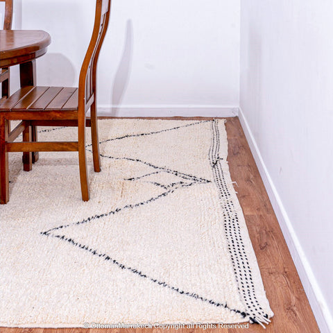 Minimalist Moroccan Berber Rug with Black Diamond Motif