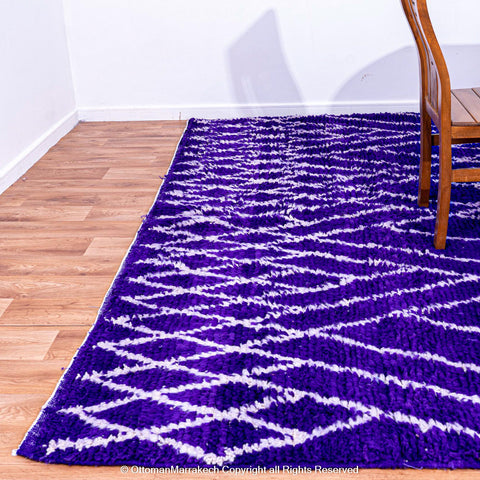 Deep Blue Moroccan Rug with Abstract Diamond Pattern