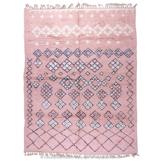 Soft Pink Moroccan Rug with Intricate Diamond Patterns