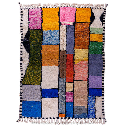 Colorful Patchwork Moroccan Wool Rug – Handwoven Artisan Design