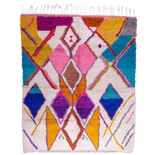 Vibrant Moroccan Berber Rug with Colorful Diamond Motifs