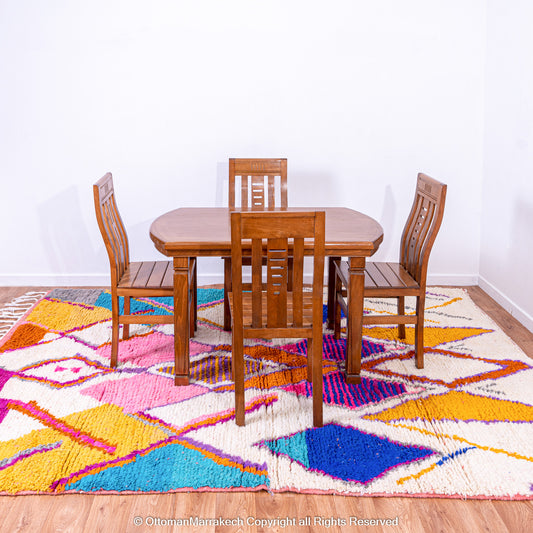 Vibrant Moroccan Berber Rug with Colorful Diamond Motifs