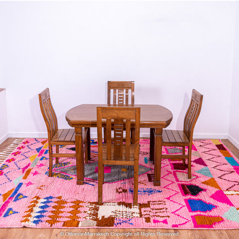 Pink Berber Beni Ourain Wool Rug with Unique Tribal Motifs