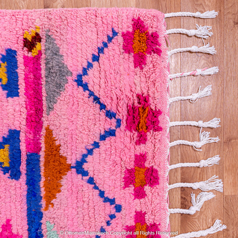 Pink Berber Beni Ourain Wool Rug with Unique Tribal Motifs