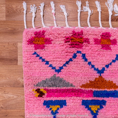 Pink Berber Beni Ourain Wool Rug with Unique Tribal Motifs