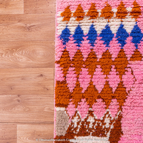 Pink Berber Beni Ourain Wool Rug with Unique Tribal Motifs