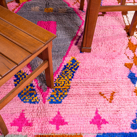 Pink Berber Beni Ourain Wool Rug with Unique Tribal Motifs