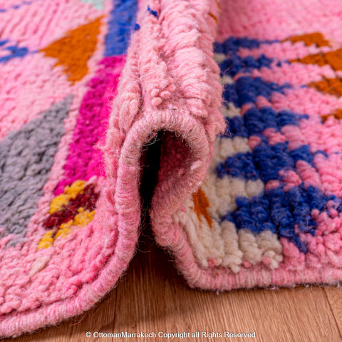 Pink Berber Beni Ourain Wool Rug with Unique Tribal Motifs