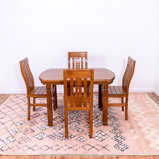 Soft Pink Moroccan Rug with Intricate Diamond Patterns