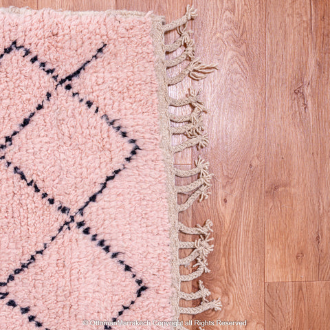 Soft Pink Moroccan Rug with Intricate Diamond Patterns