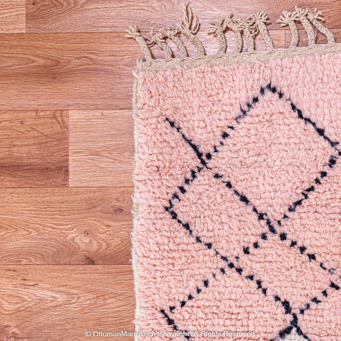 Soft Pink Moroccan Rug with Intricate Diamond Patterns