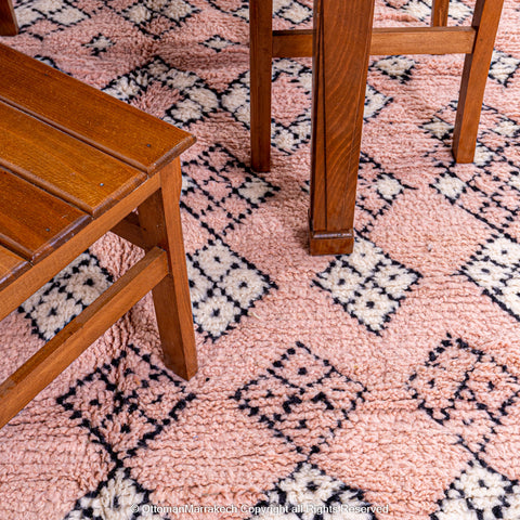 Soft Pink Moroccan Rug with Intricate Diamond Patterns