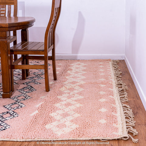 Soft Pink Moroccan Rug with Intricate Diamond Patterns