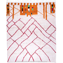 Load image into Gallery viewer, Moroccan White Berber Rug with Red and Orange Geometric Accents