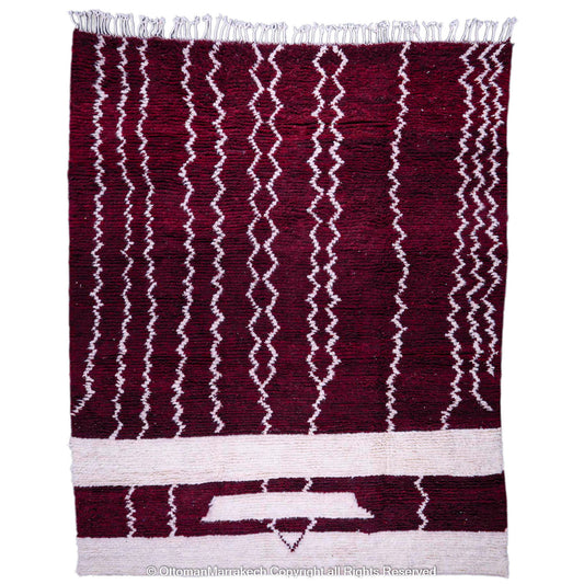 Deep Burgundy Berber Rug with White Geometric Waves