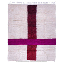 Load image into Gallery viewer, Minimalist Moroccan Wool Rug with Bold Red and Purple Cross Design