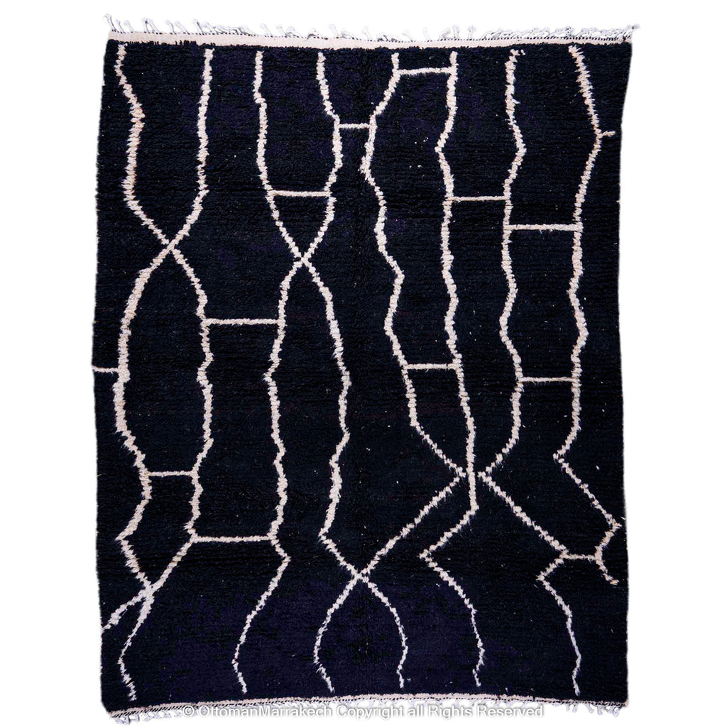 Noir Atlas Berber Rug with White Interwoven Motifs