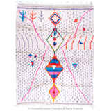 White Berber Rug with Vibrant Geometric Motifs