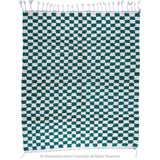 Green and White Checkered Berber Rug: Antique Charm with a Modern Twist