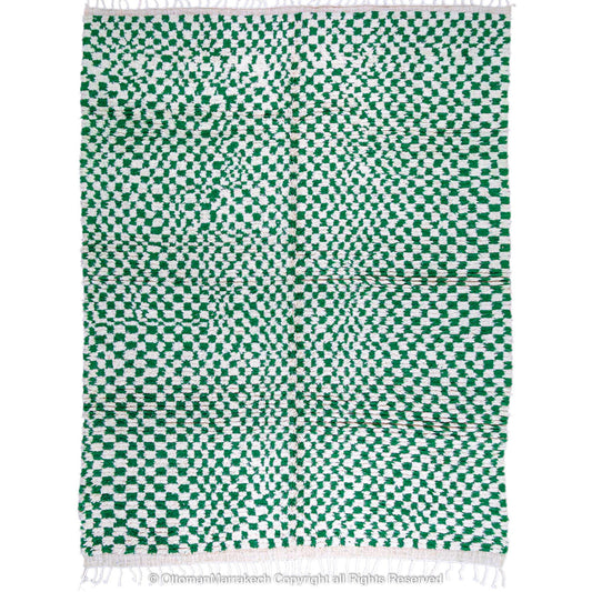 Green and White Checkered Illusion Rug