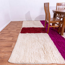 Load image into Gallery viewer, Minimalist Moroccan Wool Rug with Bold Red and Purple Cross Design