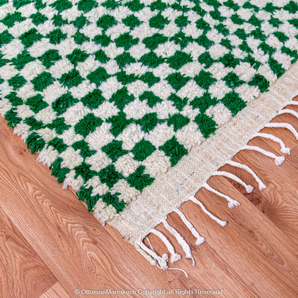 Green and White Checkered Illusion Rug