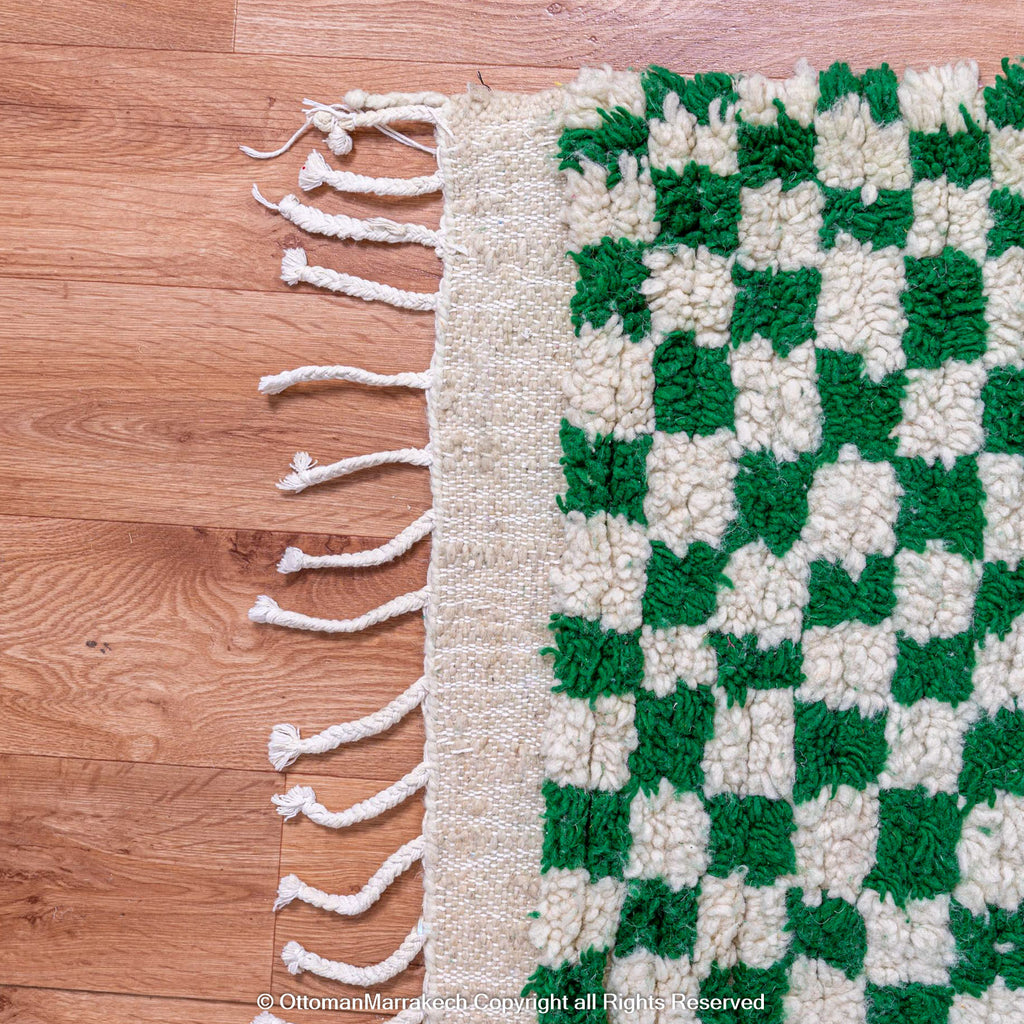 Green and White Checkered Illusion Rug