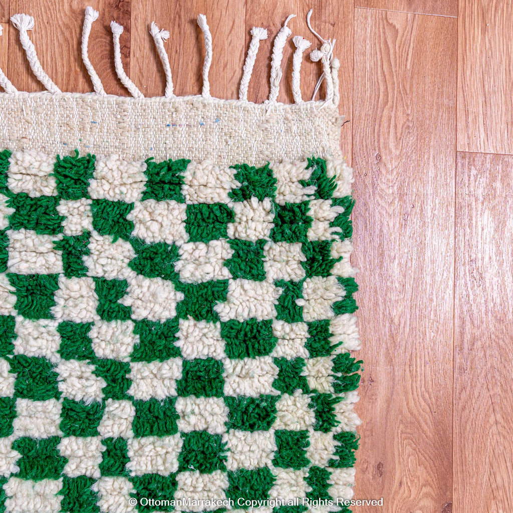 Green and White Checkered Illusion Rug