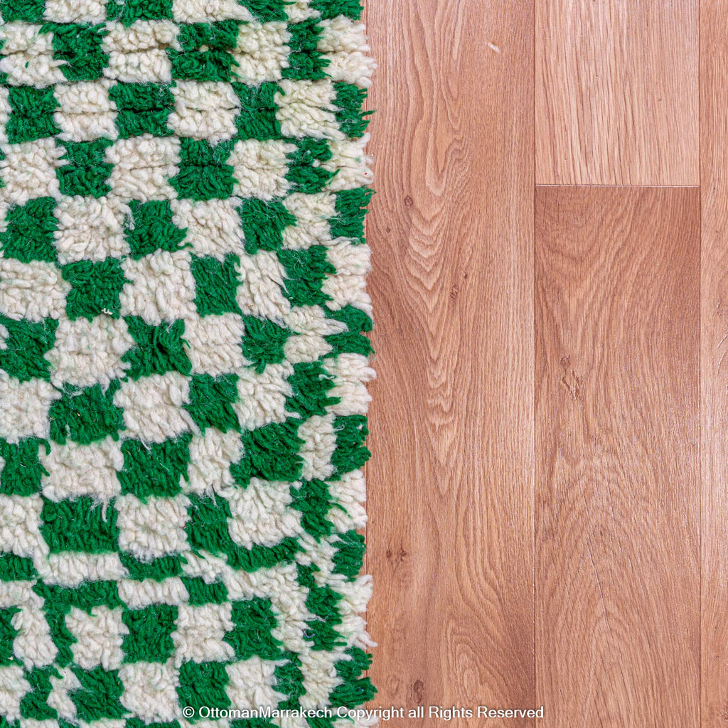 Green and White Checkered Illusion Rug