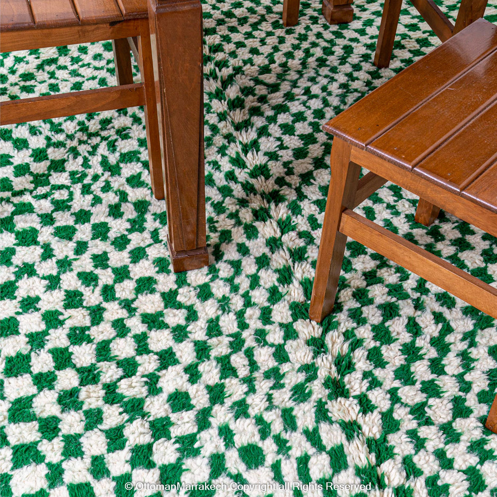 Green and White Checkered Illusion Rug