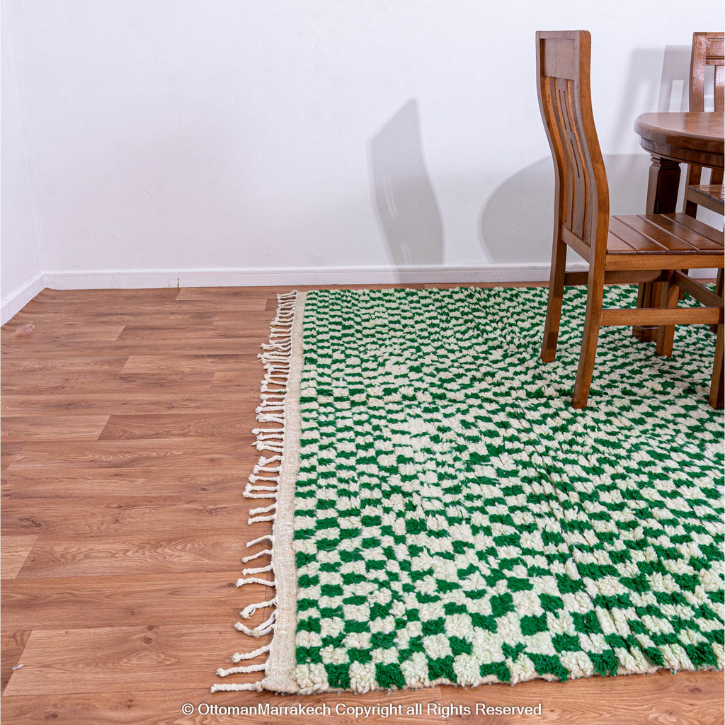 Green and White Checkered Illusion Rug