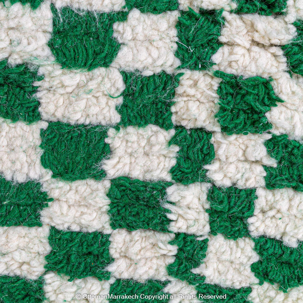 Green and White Checkered Illusion Rug