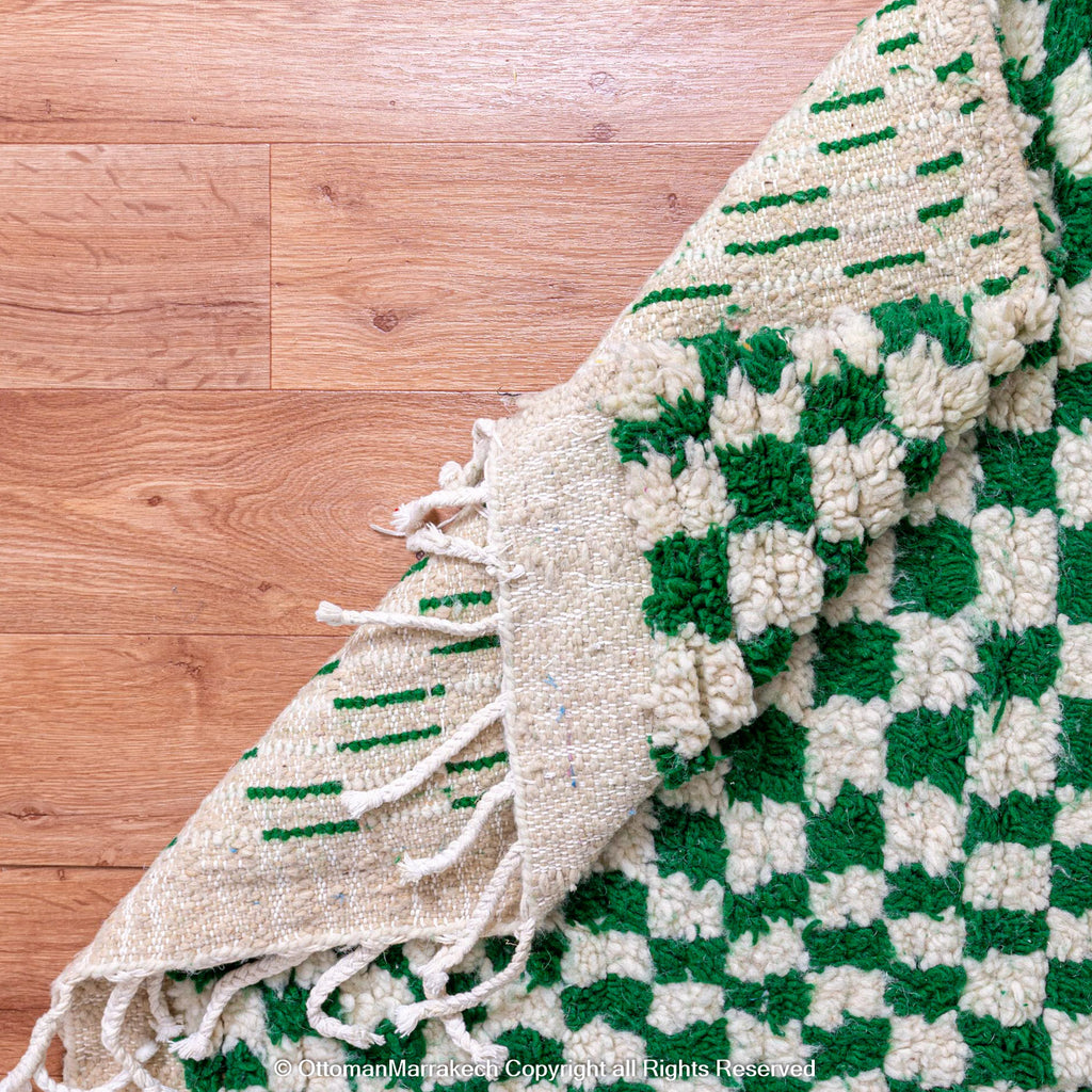 Green and White Checkered Illusion Rug