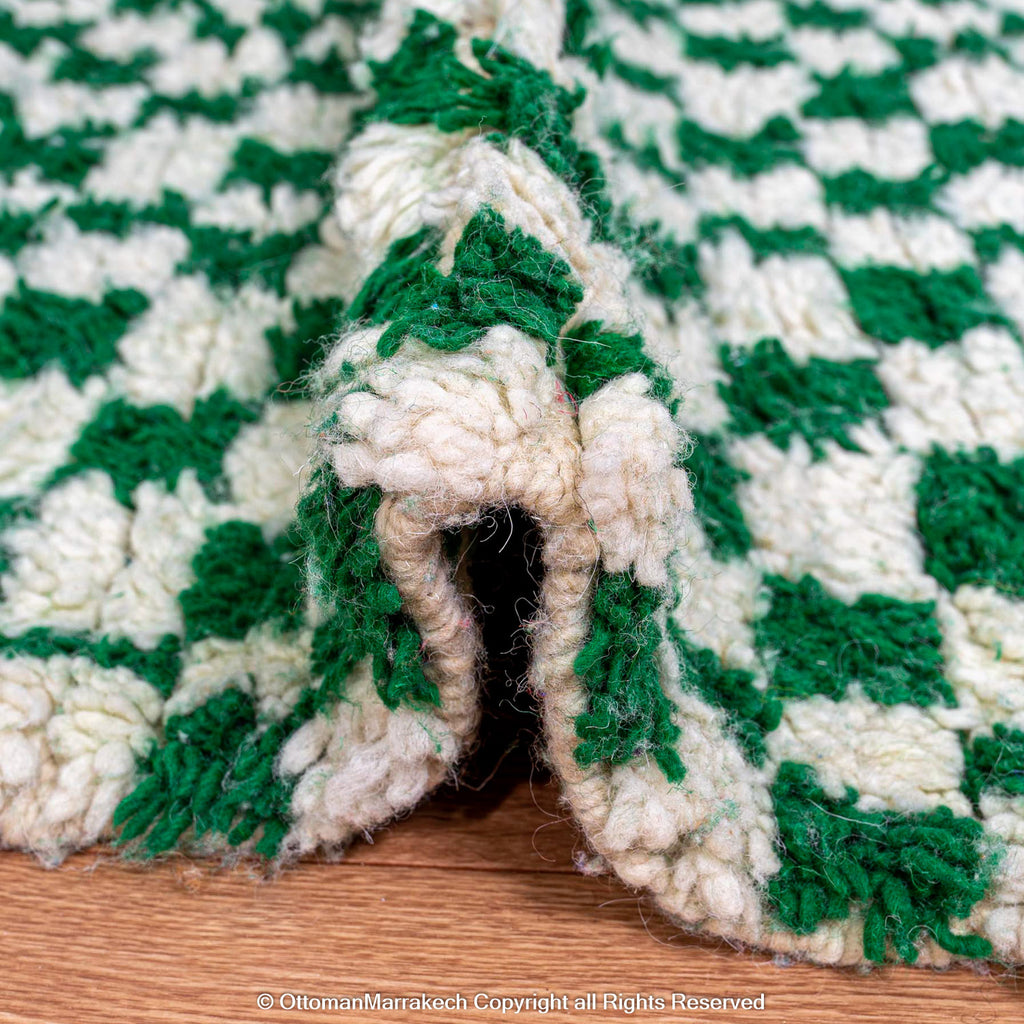 Green and White Checkered Illusion Rug