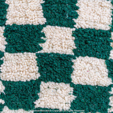 Load image into Gallery viewer, Green and White Checkered Berber Rug: Antique Charm with a Modern Twist