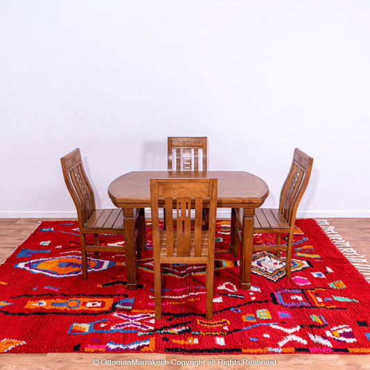 Bold Red Berber Rug with Multicolored Patterns