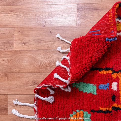 Bold Red Berber Rug with Multicolored Patterns