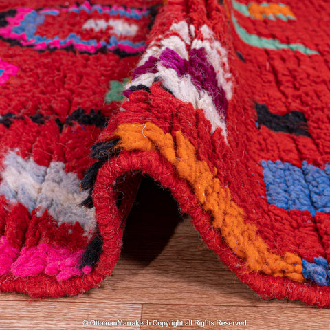 Bold Red Berber Rug with Multicolored Patterns