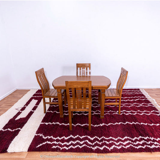 Deep Burgundy Berber Rug with White Geometric Waves