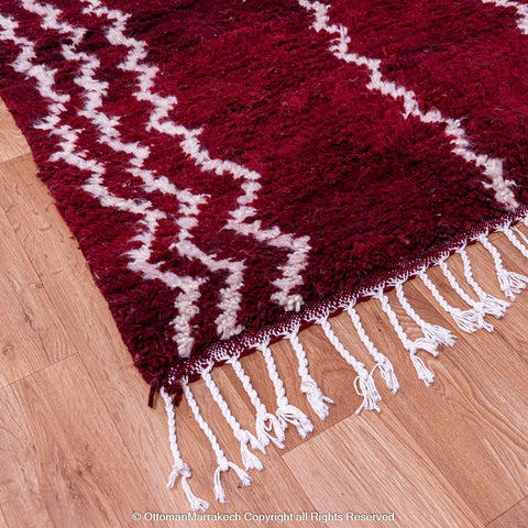 Deep Burgundy Berber Rug with White Geometric Waves