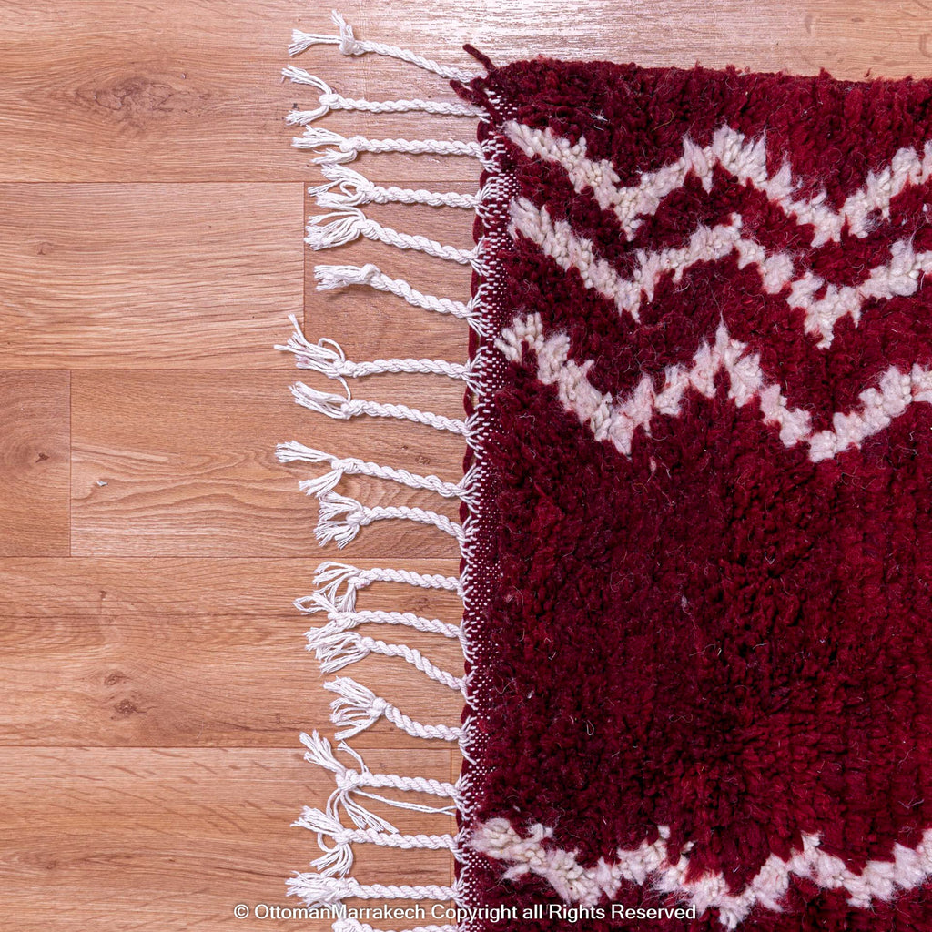 Deep Burgundy Berber Rug with White Geometric Waves