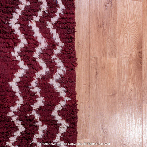 Deep Burgundy Berber Rug with White Geometric Waves