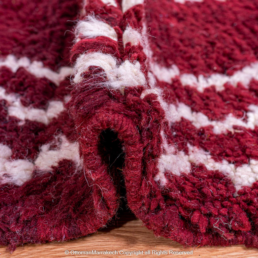 Deep Burgundy Berber Rug with White Geometric Waves