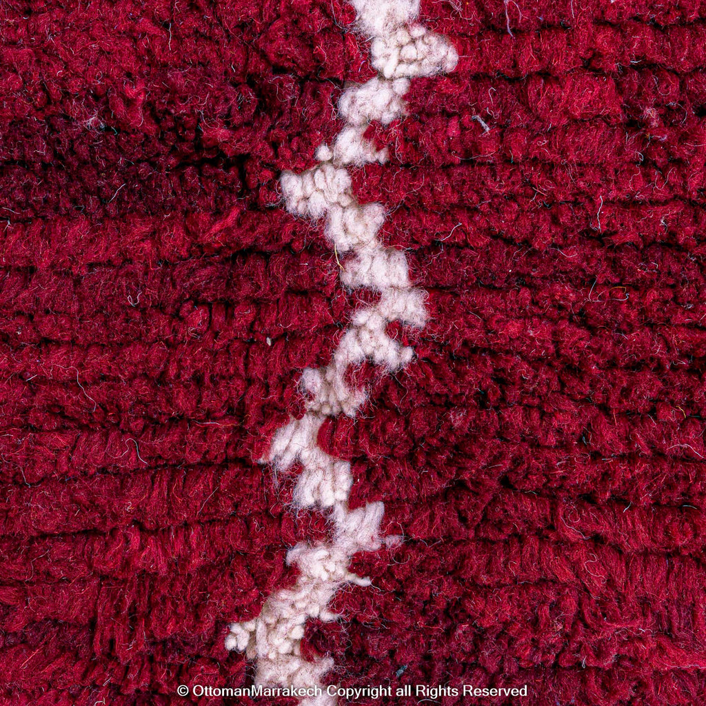 Deep Burgundy Berber Rug with White Geometric Waves