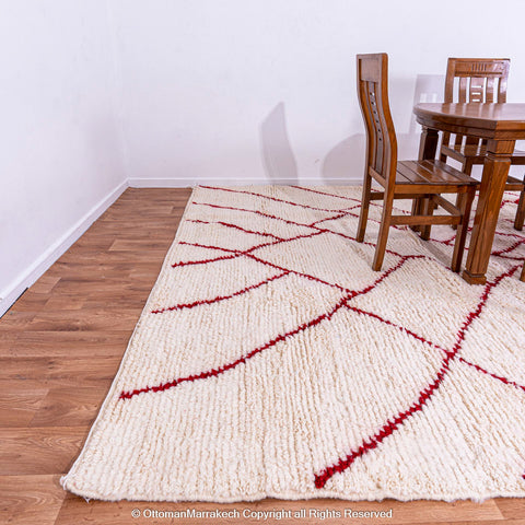 Moroccan White Berber Rug with Red and Orange Geometric Accents