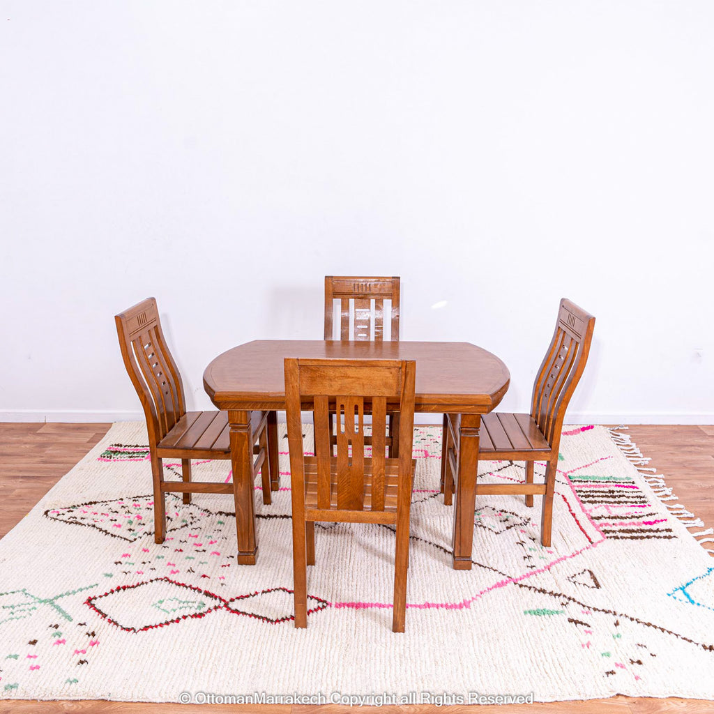 White Berber Rug with Soft Geometric Symbols and Pink Accents