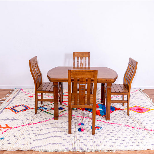 White Berber Rug with Vibrant Geometric Motifs