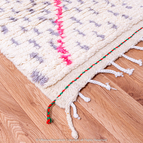 White Berber Rug with Vibrant Geometric Motifs