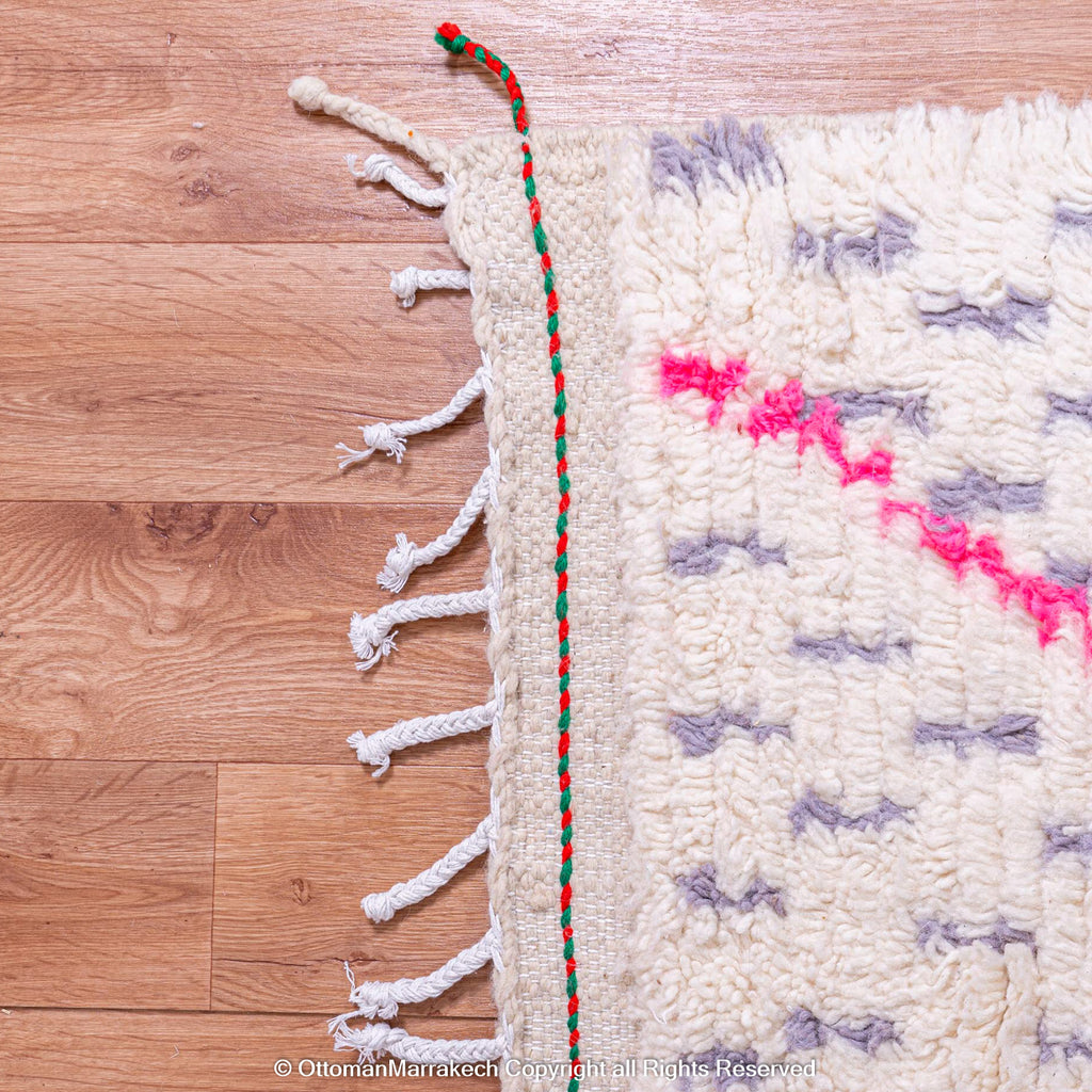 White Berber Rug with Vibrant Geometric Motifs