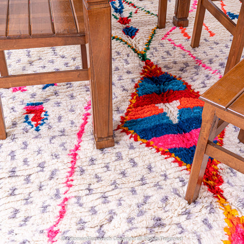 White Berber Rug with Vibrant Geometric Motifs